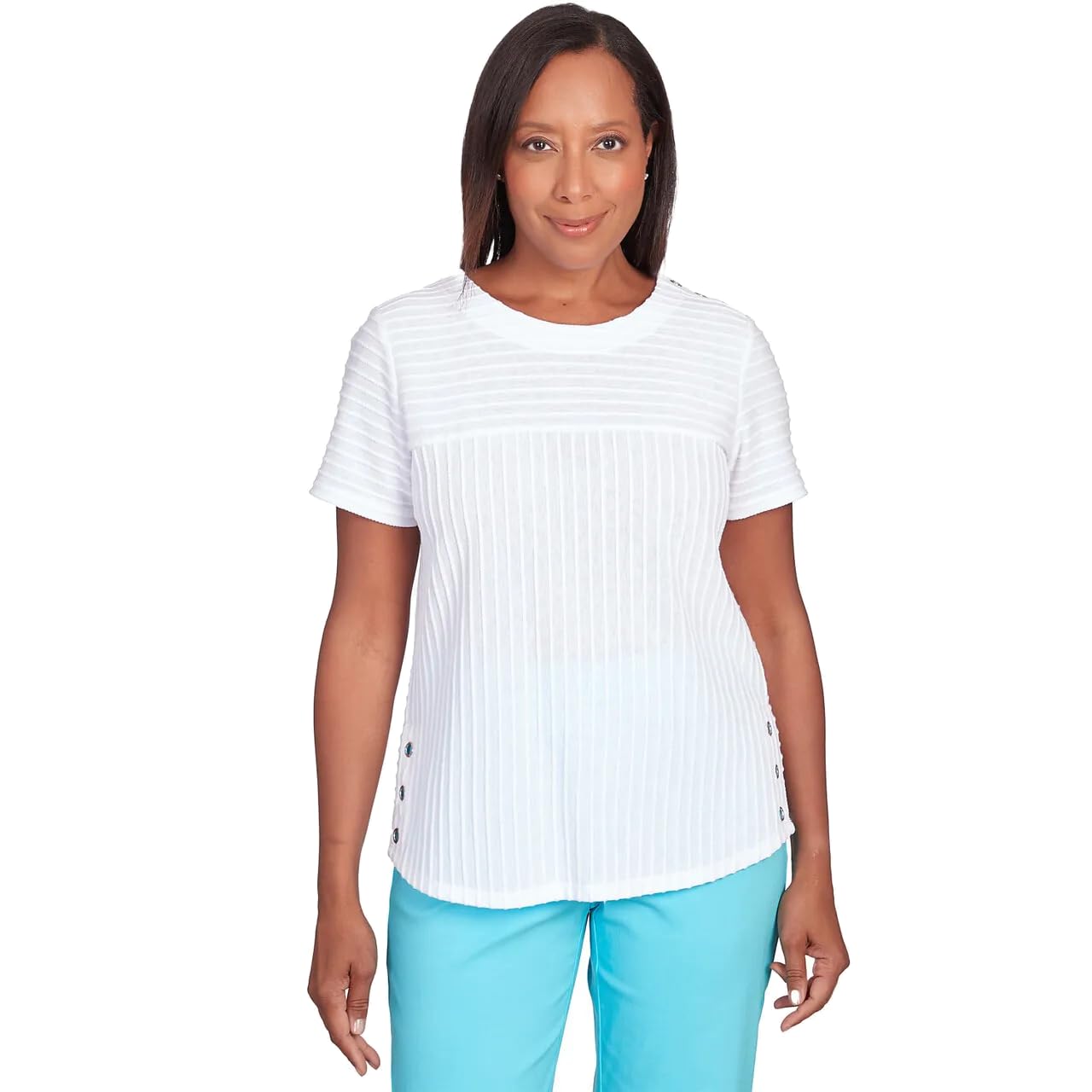 Alfred Dunner Women's Classics Brights Solid Texture Split Shirttail Tee