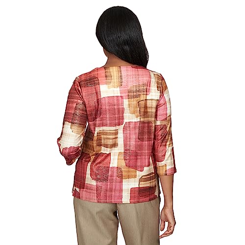 Alfred Dunner Women's Petite Texture Colorblock Split Neck Top Size PS Multi