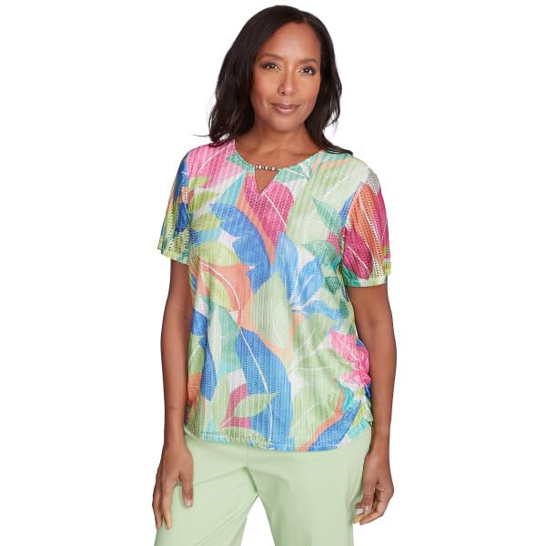 Alfred Dunner Parrot Cay Tropica Texture Top Polyester