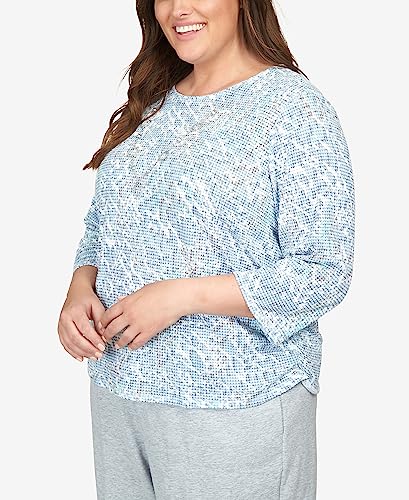 Alfred Dunner Women's Plus-Size Animal Print Ruched Hem Top with Necklace Size 2X Wedgewood