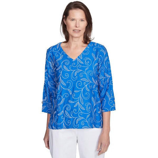 Alfred Dunner Parrot Cay Scroll Embroidery Rayon/Nylon Top (US, Alpha, X-Large, Regular, Regular, Standard, Cobalt)