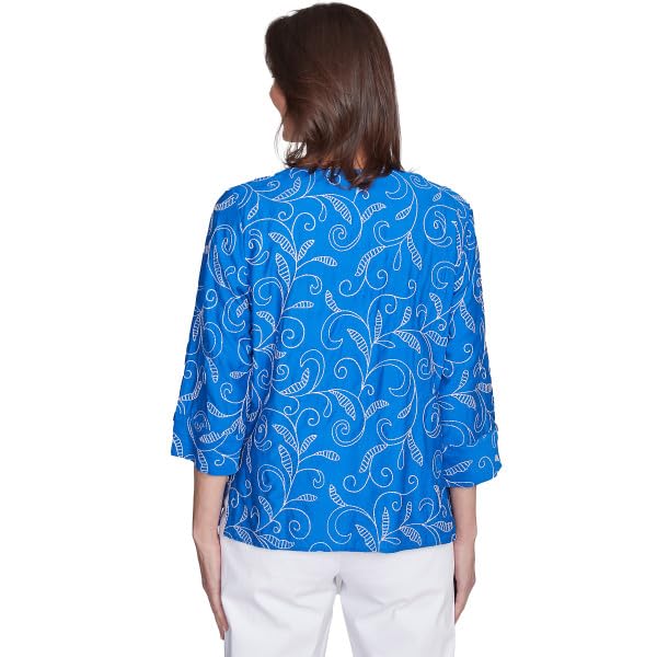 Alfred Dunner Parrot Cay Scroll Embroidery Rayon/Nylon Top (US, Alpha, X-Large, Regular, Regular, Standard, Cobalt)