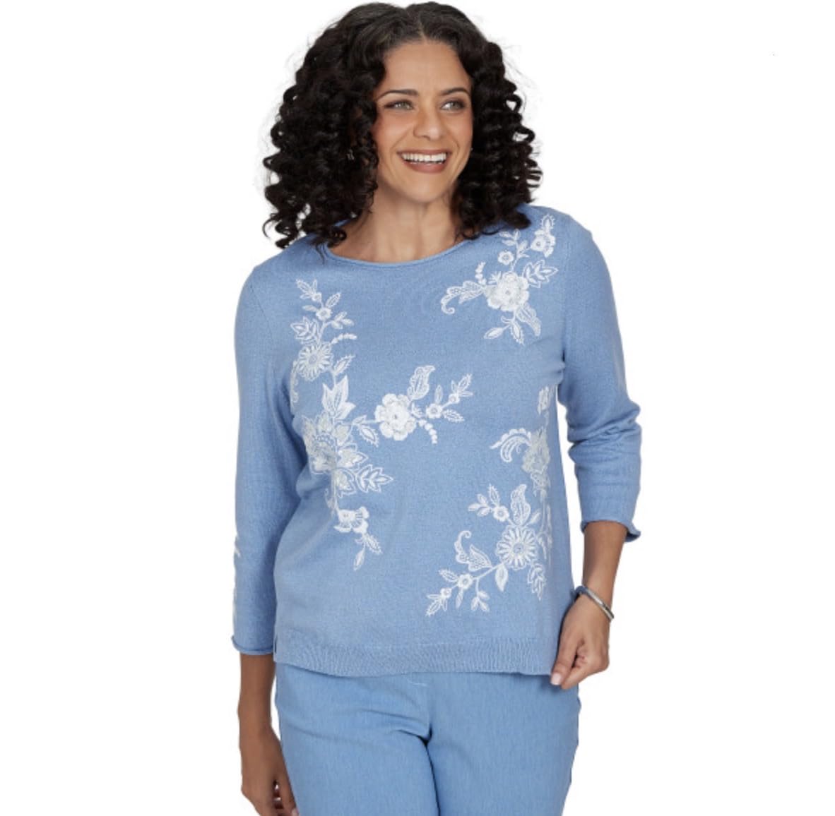 Women's Lacey Floral Embroidered Sweater Size L