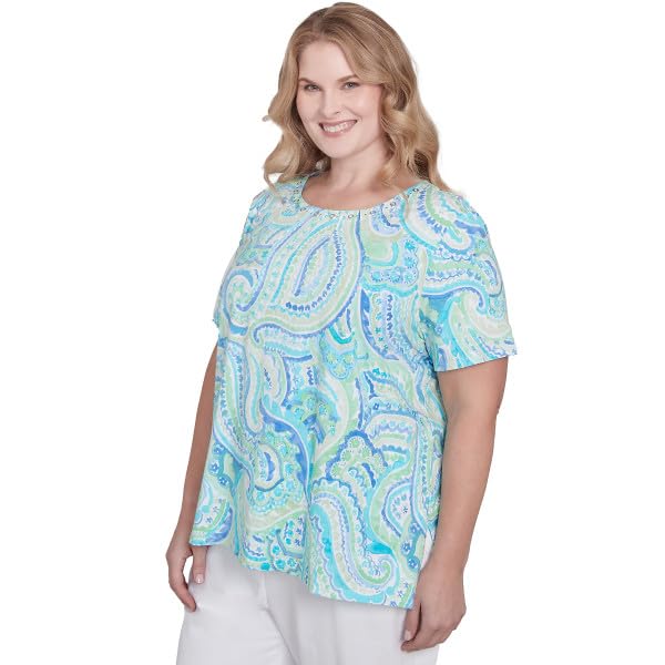 Alfred Dunner Key Item Cotton Paisley Short Sleeve Top (US, Alpha, 3X, Plus, Regular, Plus Size, Multi)