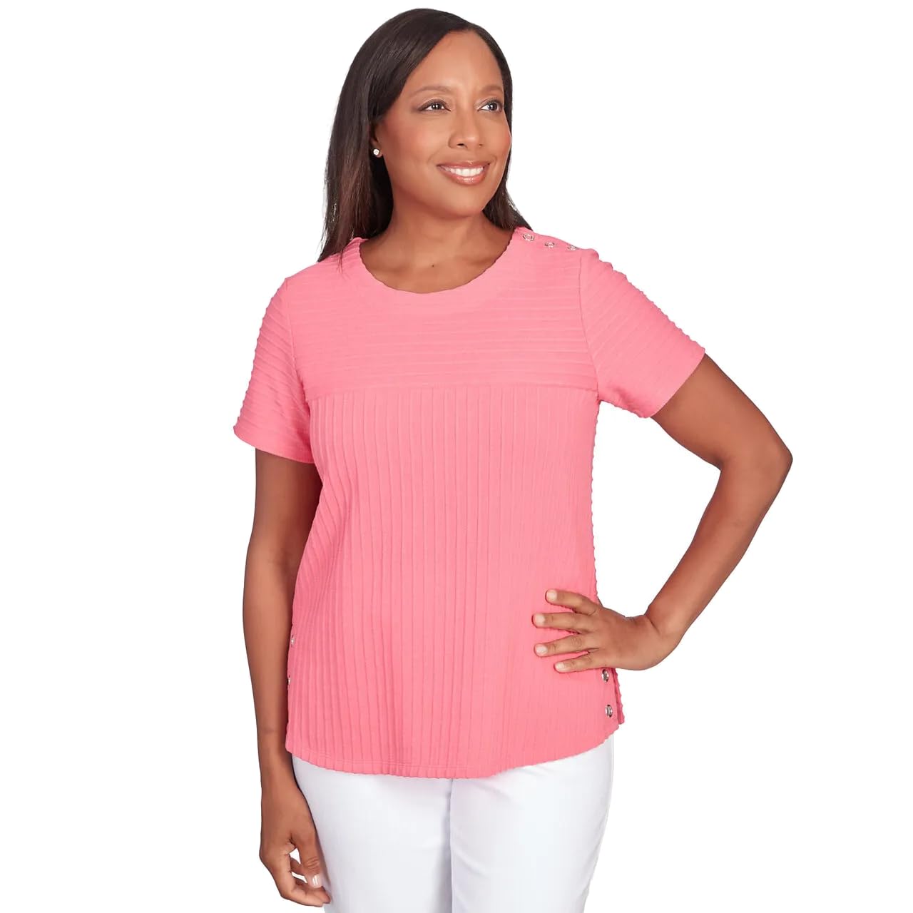 Alfred Dunner Women's Classics Brights Solid Texture Split Shirttail Tee