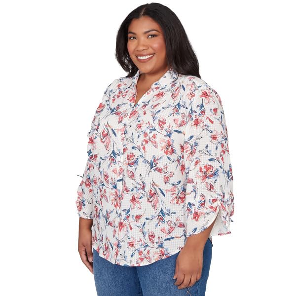Alfred Dunner Austin Etched Floral Butterfly Polyester Blouse