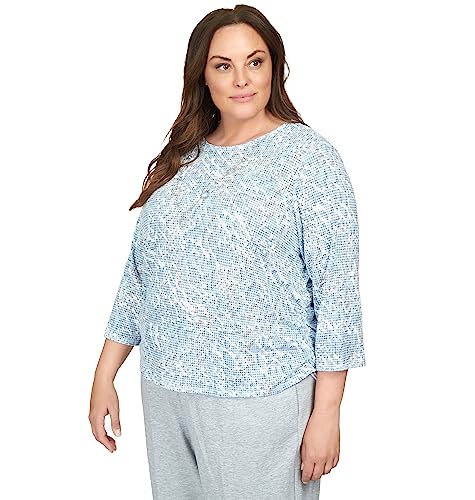 Alfred Dunner Women's Plus-Size Animal Print Ruched Hem Top with Necklace Size 2X Wedgewood