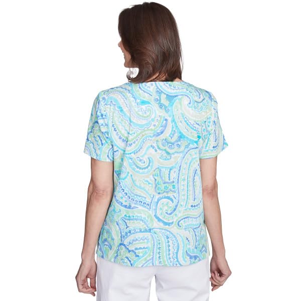 Alfred Dunner Key Item Cotton Paisley Short Sleeve Top (US, Alpha, X-Large, Regular, Petite, Petite, Multi)