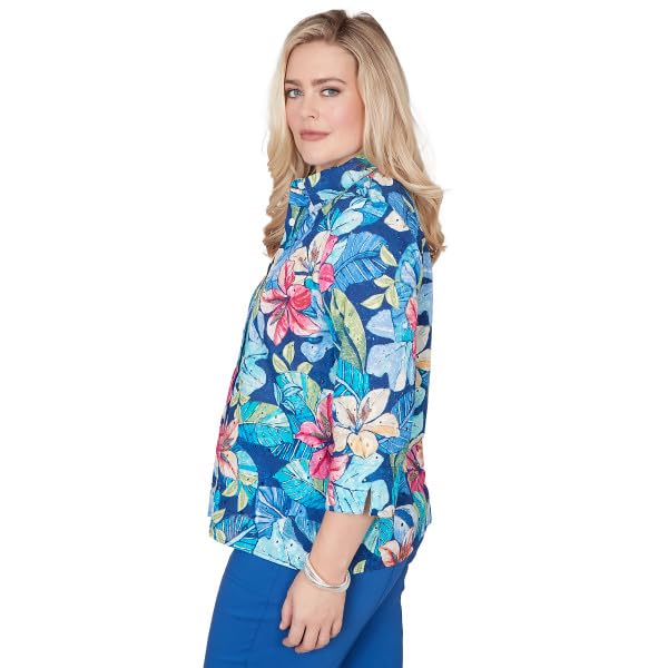 Alfred Dunner The Royal Treatment Eyelet Floral Cotton Button Down Blouse