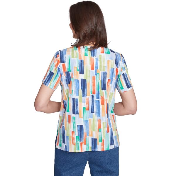 Alfred Dunner Key Item Patchworks Cotton Top Short Sleeve (US, Alpha, Large, Regular, Petite, Petite, Multi)