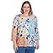 Alfred Dunner Women's Plus-Size Floral Patch Drawstring Top Size 3X Navy Multi