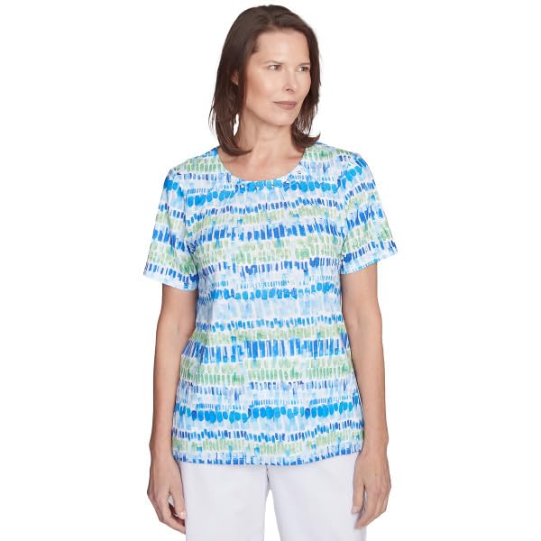Alfred Dunner Parrot Cay Chicklet Multicolor Polyester Short Sleeve Top (US, Alpha, Small, Regular, Regular, Standard, Cobalt/Multi)
