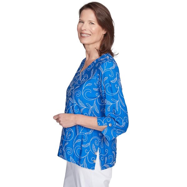 Alfred Dunner Parrot Cay Scroll Embroidery Rayon/Nylon Top (US, Alpha, X-Large, Regular, Regular, Standard, Cobalt)