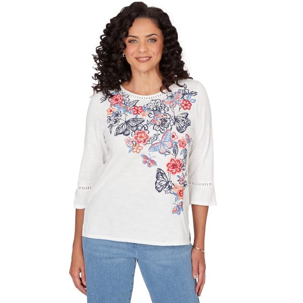 Alfred Dunner Austin Embroidered Butterfly Top Cotton/Poly