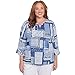Alfred Dunner Women's Beaded Split Neck Patchwork Top Size S Denim