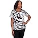 Alfred Dunner Leave Print Short Sleeve Cotton Shirt (US, Alpha, Small, Regular, Petite, Petite, Black/White)