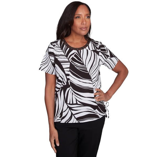 Alfred Dunner Leave Print Short Sleeve Cotton Shirt