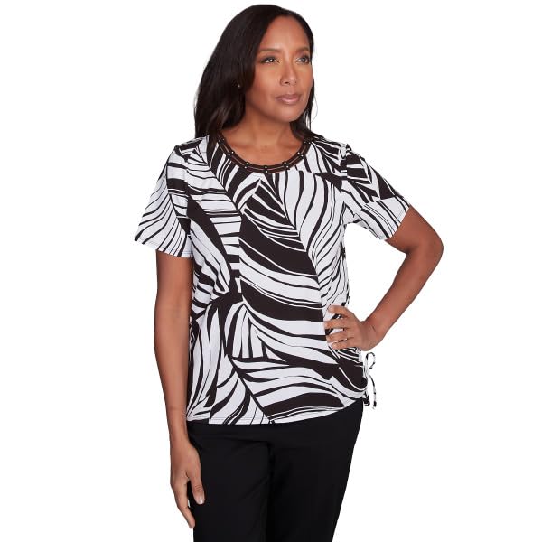 Alfred Dunner Leave Print Short Sleeve Cotton Shirt