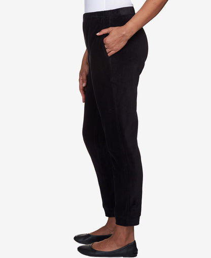 Alfred Dunner Women's Casual Stretch Waist Velour Jogger Size S Black