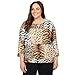Alfred Dunner Classics Animal Patch Print Cotton Sweater (US, Alpha, 1X, Plus, Regular, Plus Size, Tan)