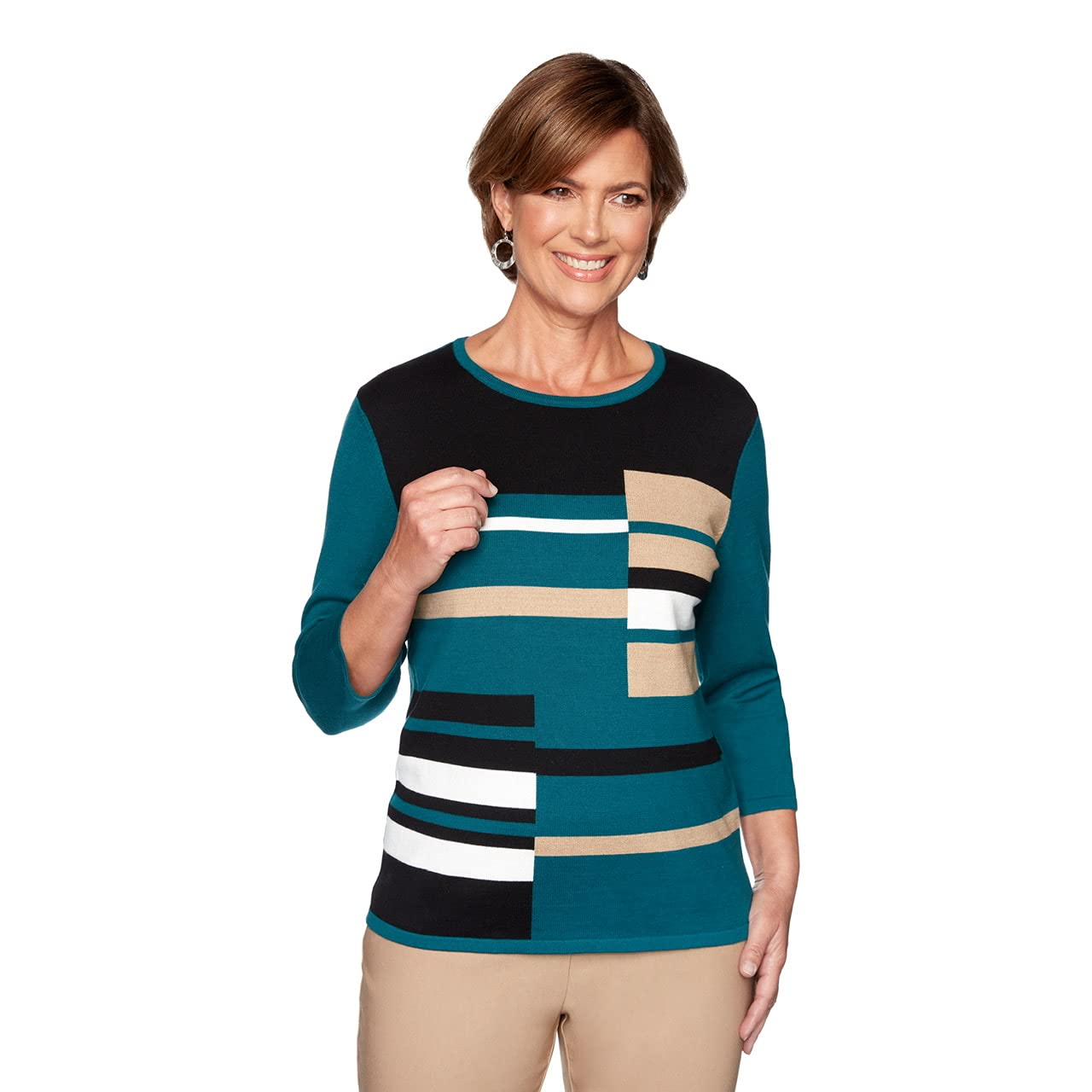 Alfred Dunner Sweater Color Block Cotton Acrylic