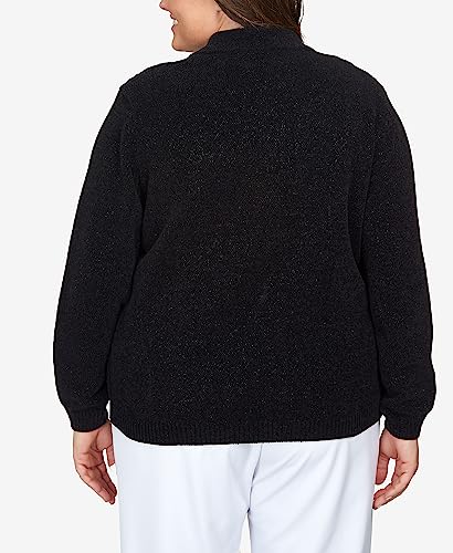 Alfred Dunner Classic Chenille W/Lurix Zippered Cardigan (US, Alpha, 2X, Plus, Regular, Plus Size, Black)
