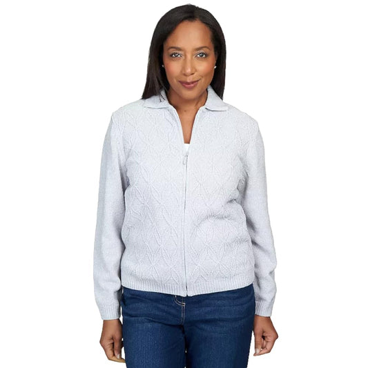 Alfred Dunner Womens Petites Zipper Cardigan Sweater