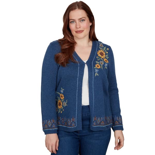 Alfred Dunner Tuscany Embroidered Cardigan Ivory Size Small