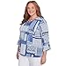 Alfred Dunner Women's Beaded Split Neck Patchwork Top Size S Denim