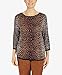 Alfred Dunner Women's Petite Womens Animal Jacquard 3/4 Sleeve Sweater Size PM Multi