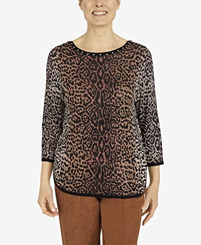 Alfred Dunner Women's Petite Womens Animal Jacquard 3/4 Sleeve Sweater Size PM Multi
