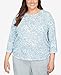 Alfred Dunner Women's Plus-Size Animal Print Ruched Hem Top with Necklace Size 2X Wedgewood