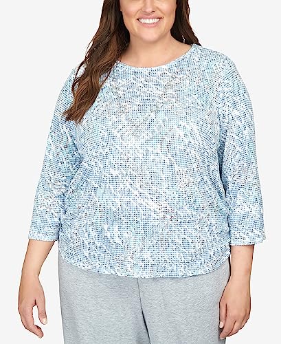 Alfred Dunner Women's Plus-Size Animal Print Ruched Hem Top with Necklace Size 2X Wedgewood