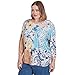 Alfred Dunner Women's Plus-Size Floral Patch Drawstring Top Size 3X Navy Multi