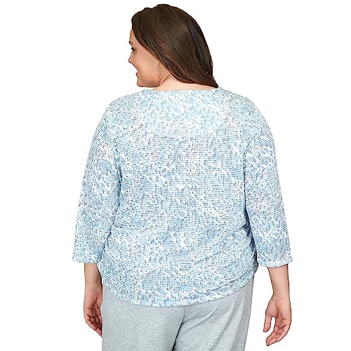 Alfred Dunner Women's Plus-Size Animal Print Ruched Hem Top with Necklace Size 2X Wedgewood