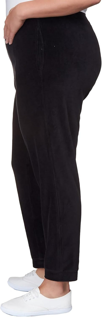 Alfred Dunner Women's Plus-Size Casual Stretch Waist Velour Jogger Size 1X Black