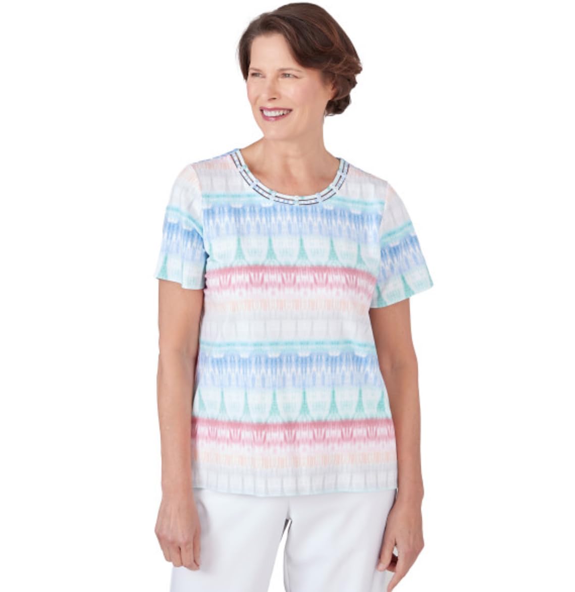 Alfred Dunner Cotton Biadre Print Top (US, Alpha, Small, Regular, Regular, Standard, Pastel)