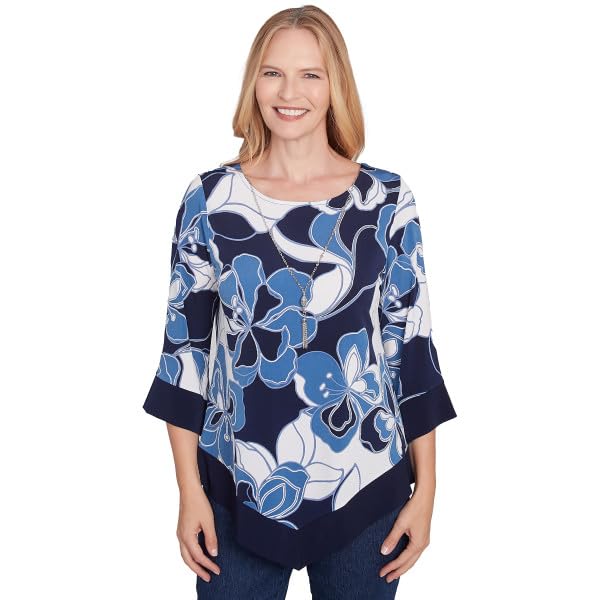 Alfred Dunner Classic Patch Floral with Border Polyester (US, Alpha, X-Large, Regular, Petite, Petite, Multi)