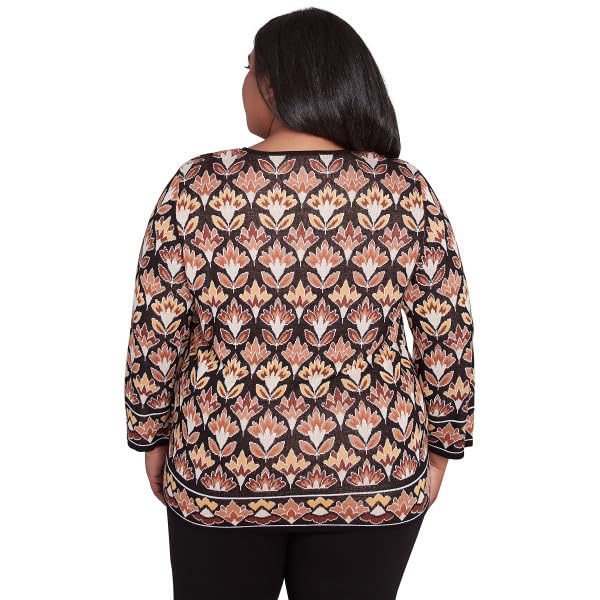 Alfred Dunner Rue Rivoli Border Floral Sweater (US, Alpha, 1X, Plus, Regular, Plus Size, Natural/Multi)