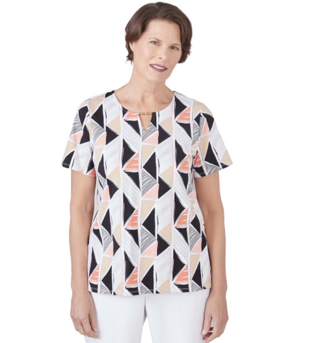 Alfred Dunner Cotton Stain Glass Short Sleeve Top