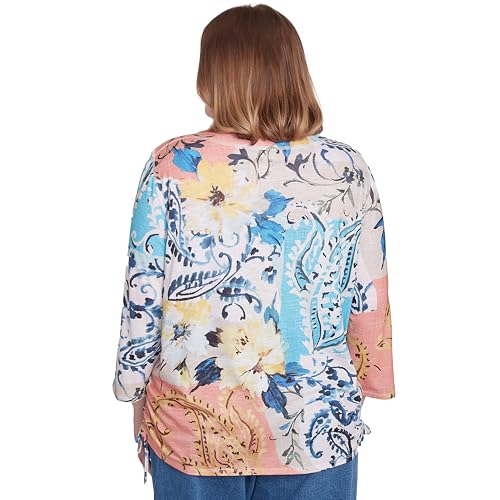 Alfred Dunner Women's Plus-Size Floral Patch Drawstring Top Size 3X Navy Multi