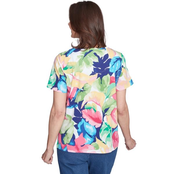Alfred Dunner Key Item Cotton Tropical Leaves Short Sleeve (US, Alpha, Large, Regular, Regular, Standard, Multi)
