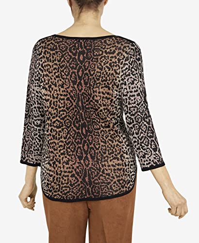 Alfred Dunner Women's Petite Womens Animal Jacquard 3/4 Sleeve Sweater Size PM Multi