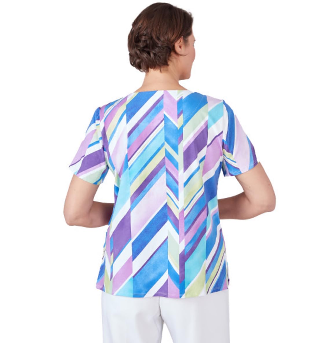 Alfred Dunner Cotton Chevron Multi Colored Short Sleeve Top (US, Alpha, Medium, Regular, Regular, Standard, Multi)