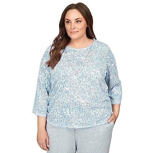 Alfred Dunner Women's Plus-Size Animal Print Ruched Hem Top with Necklace Size 2X Wedgewood