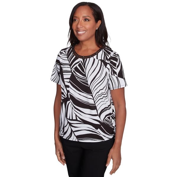 Alfred Dunner Leave Print Short Sleeve Cotton Shirt