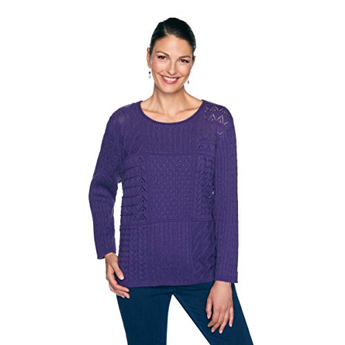 Alfred Dunner Classics Pullover Sweater Cable Stitch Cotton Acrylic (Size 1X) Grape