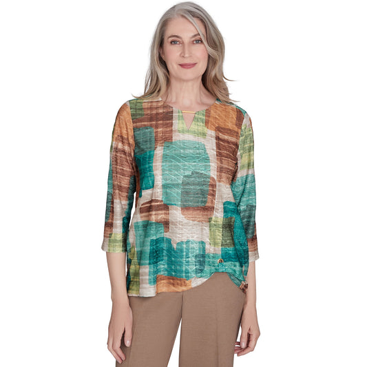 Alfred Dunner Womens Colorblock Texture Top