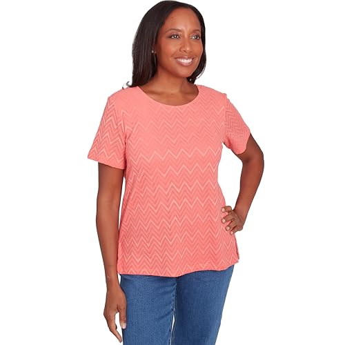Alfred Dunner Women's Textured Chevron Lace Back Tee White