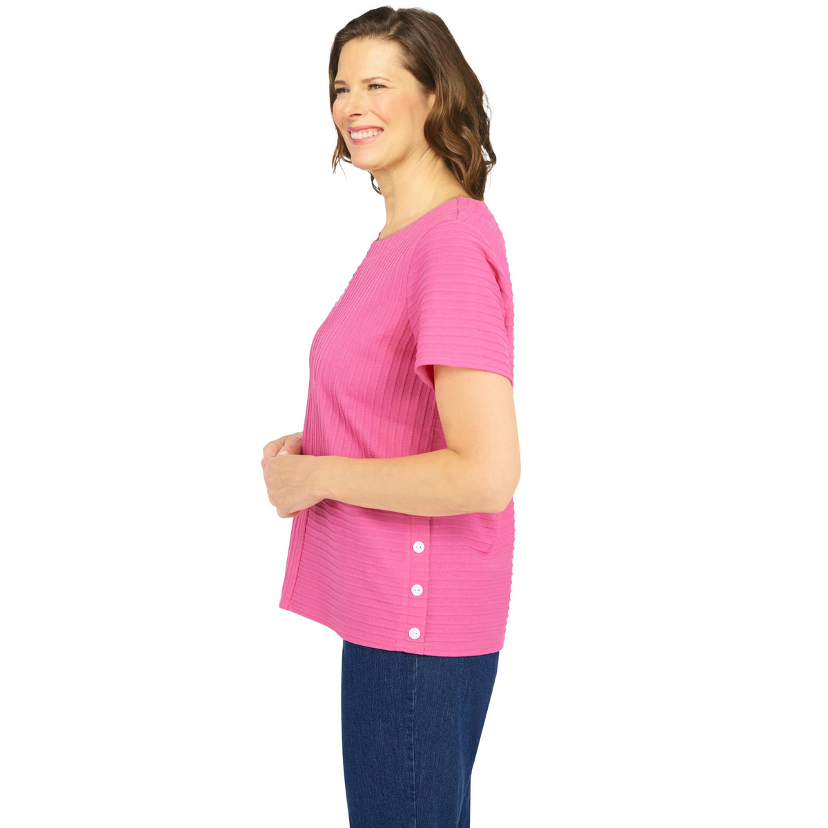Alfred Dunner Women's Petite Spliced Ottoman Texture Knit Top Size PS Carnation